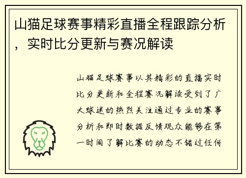 山猫足球赛事精彩直播全程跟踪分析，实时比分更新与赛况解读