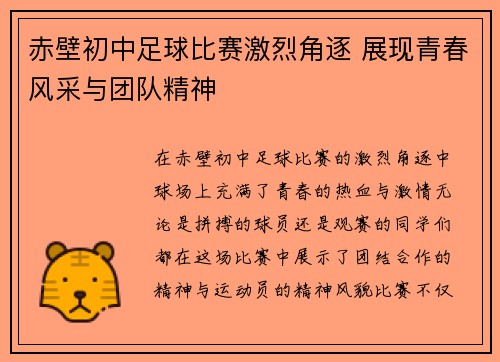 赤壁初中足球比赛激烈角逐 展现青春风采与团队精神