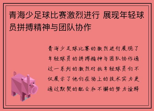 青海少足球比赛激烈进行 展现年轻球员拼搏精神与团队协作