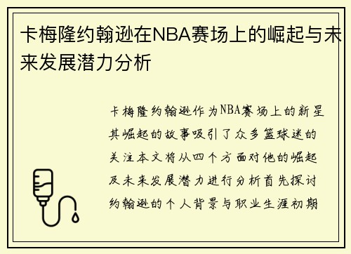 卡梅隆约翰逊在NBA赛场上的崛起与未来发展潜力分析